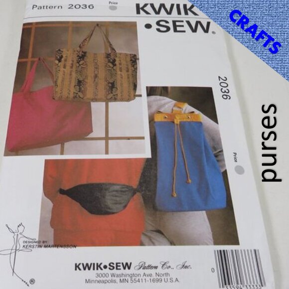 Kwik Sew 2036 Sewing Pattern Purses/Bags 3 styles/sizes UNCUT unopened - Picture 1 of 6